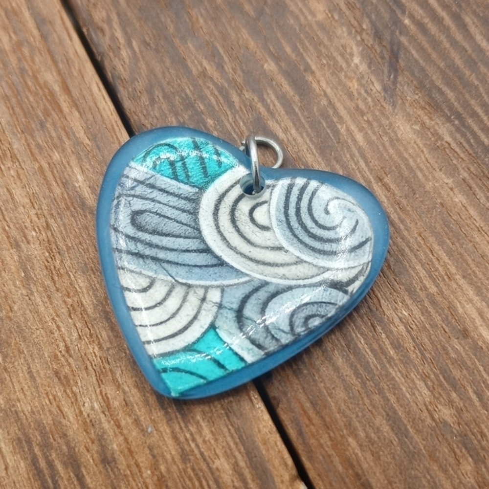 Heart Shaped Blue  Pendant with Wave Motif P246